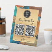 2 QR Code Bezahlung hier Logo Gold Türkis Blue Aga Sockelschild (In SItu)