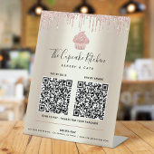 2 QR Code Bezahlung hier Rosa Cupcake Glitzer Gold Sockelschild