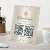 2 QR Code Bezahlung hier Rosa Cupcake Glitzer Gold Sockelschild (In SItu)