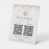 2 QR Code Bezahlung hier Rosa Cupcake Glitzer Marm Sockelschild (Vorderseite)