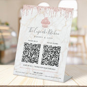2 QR Code Bezahlung hier Rosa Cupcake Glitzer Marm Sockelschild