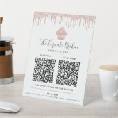 2 QR Code Bezahlung hier Rosa Rose Gold Cupcake Gl Sockelschild (In SItu)