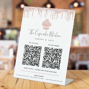 2 QR Code Bezahlung hier Rosa Rose Gold Cupcake Gl Sockelschild
