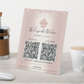 2 QR Code Bezahlung hier Rose Gold Cupcake Glitzer Sockelschild (In SItu)
