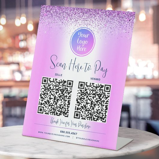 2 QR-Code Lila Glitzer - Scan für benutzerdefinier Sockelschild