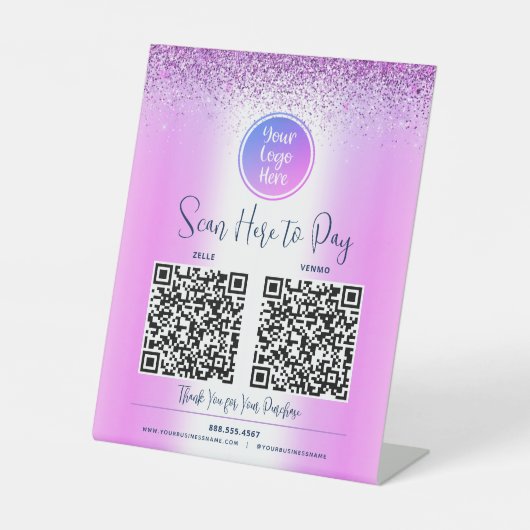 2 QR-Code Lila Glitzer - Scan für benutzerdefinier Sockelschild (Vorderseite)