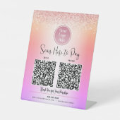 2 QR-Code Logo Rosa Glitzer Rainbow Ombre Bezahlun Sockelschild (Vorderseite)