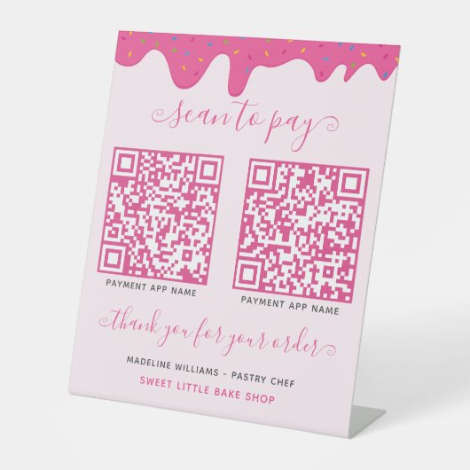 2 QR-Code Mobile Payment Pink Business Sockelschild (Vorderseite)