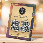 2 QR Code Pay Here Logo Lila Blue Agate Sockelschild