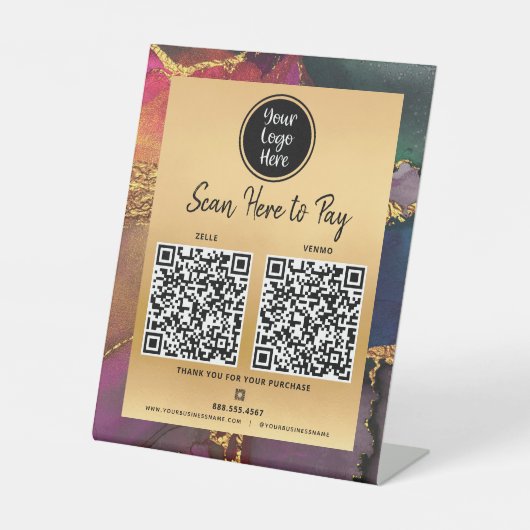 2 QR Code Pay Here Logo Lila Blue Agate Sockelschild (Vorderseite)