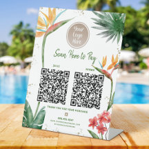2 QR Code Zahl hier Logo Tropische Palme Gold Glit