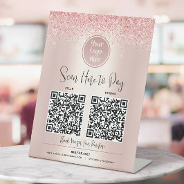 2 QR Codes Benutzerdefiniertes Logo-Pay Hier Rose  Sockelschild