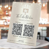 2 QR Codes hier Bezahlung Gold Cake Bäckerei Glitz Sockelschild