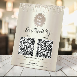 2 QR Codes hier Gold Glitzer Tropfen Benutzerdefin Sockelschild