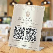 2 QR Codes hier Gold Glitzer Tropfen Erdbeere zahl Sockelschild