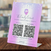 2 QR Codes hier Lila Glitzer Tropfen Erdbeere zahl Sockelschild