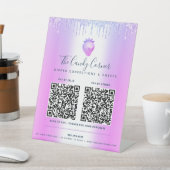 2 QR Codes hier Lila Glitzer Tropfen Erdbeere zahl Sockelschild (In SItu)
