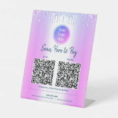 2 QR-Codes hier Lila Logo für Glitzer Sockelschild (Vorderseite)