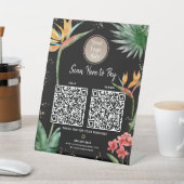 2 QR Codes hier Logos Tropical Palm Black Gold Sockelschild (In SItu)