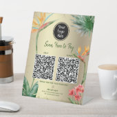 2 QR Codes hier Logos Tropical Palm Gold Foil Sockelschild (In SItu)