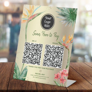 2 QR Codes hier Logos Tropical Palm Gold Foil Sockelschild