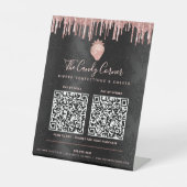 2 QR Codes hier Rosa Erdbeeren Glitzer Schwarz Sockelschild (Vorderseite)