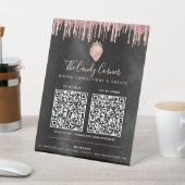 2 QR Codes hier Rosa Erdbeeren Glitzer Schwarz Sockelschild (In SItu)