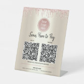 2 QR-Codes hier Rosa Glitzer Gold-Logo Sockelschild (Vorderseite)