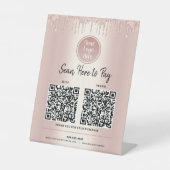2 QR-Codes hier Rose Gold Glitzer Custom Logo Sockelschild (Vorderseite)
