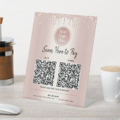 2 QR-Codes hier Rose Gold Glitzer Custom Logo Sockelschild (In SItu)