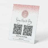 2 QR Codes Pink Glitzer Custom Logo Pay Hier Weiß Sockelschild (Vorderseite)