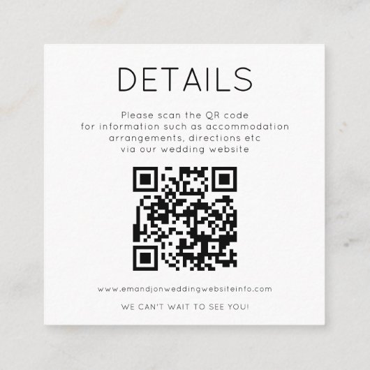 2 QR Codes Schwarz-weiße Hochzeitdetails UAWG Begleitkarte (Rückseite)