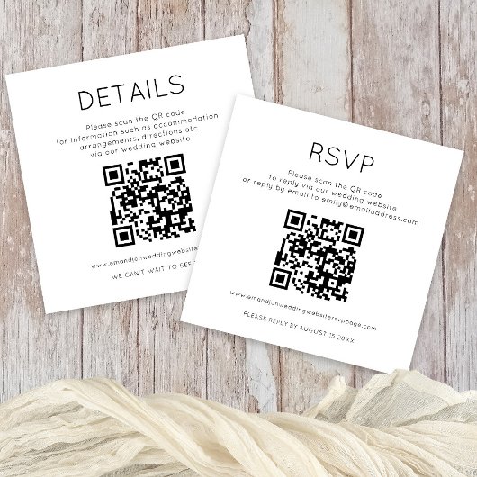 2 QR Codes Schwarz-weiße Hochzeitdetails UAWG Begleitkarte