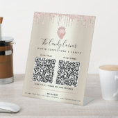 2 QR Codes Zahlen Hier Rosa Glitter Tropfen Süßigk Sockelschild (In SItu)