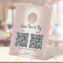 2 QR Codes Zahlen Hier Roségold Glitter Eigenes Lo