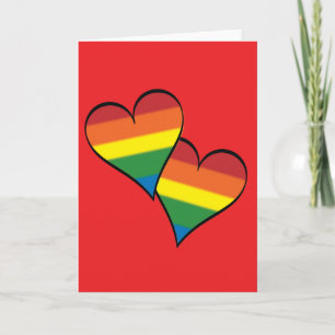 2 Rainbow Hearracing on Red - Tall Feiertagskarte