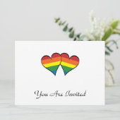 2 Rainbow Hearts Einladung (Stehend Vorderseite)