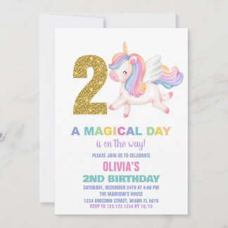 2. Rainbow Unicorn Geburtstag Einladungen