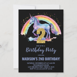 2. Rainbow Unicorn Geburtstag Einladungen