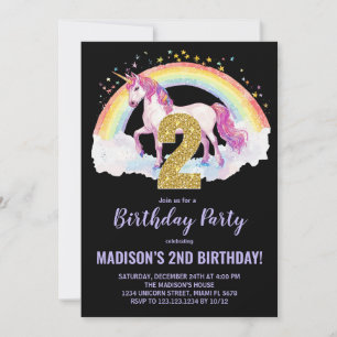 2. Rainbow Unicorn Geburtstag Einladungen