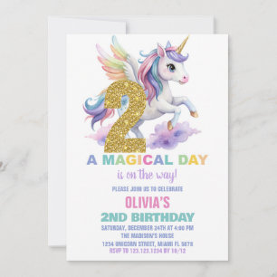 2. Rainbow Unicorn Geburtstag Einladungen Fliegen