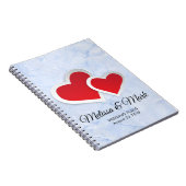 2 Red Hearts on Icy Blue Marble Wedding Plans Notizblock (Rechte Seite)