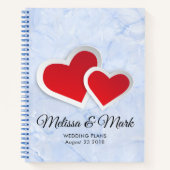 2 Red Hearts on Icy Blue Marble Wedding Plans Notizbuch (Vorderseite)