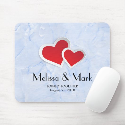 2 Red Paper Hearts on Icy Blue Marble Custom Mousepad (Mit Mouse)