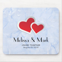 2 Red Paper Hearts on Icy Blue Marble Custom Mousepad