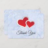 2 Red Paper Hearts on Icy Blue Marmor Vielen Dank Einladung (Vorne/Hinten)