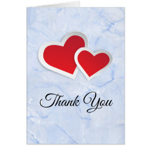 2 Red Paper Hearts on Light Blue Marmor Vielen Dan