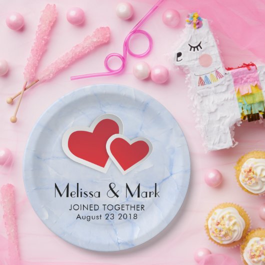 2 Red Paper Hört auf Icy Blue Marmor Hochzeit Pappteller (Party)