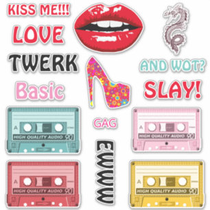 2 Retro Achtzigerjahre und heute sortiertes Aufkleber