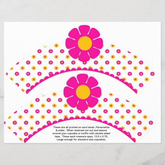 2 Retro-Blume Geburtstag Custom Cupcake Wrappers Flyer (Vorne)